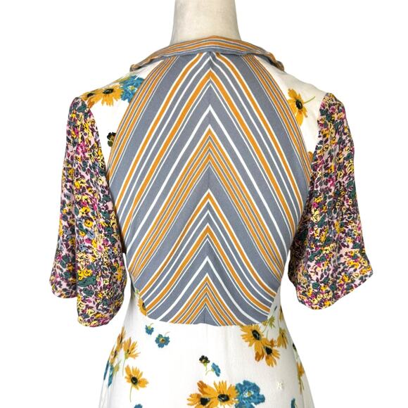 Free People Mix It Up Mixed Floral Print V-neck Babydoll Mini Dress *UPCYCLED* - Picture 7 of 14